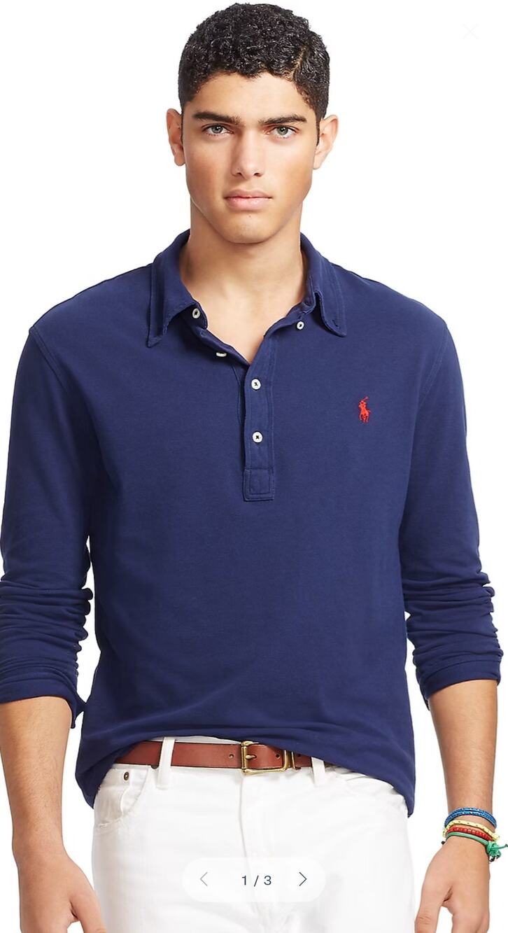 Polo Ralph Lauren Featherweight Mesh Long Sleeve Polo Shirt Size Medium Navy